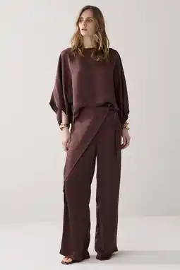 Wehkamp Summum wide leg regularwaist broek bruin aanbieding