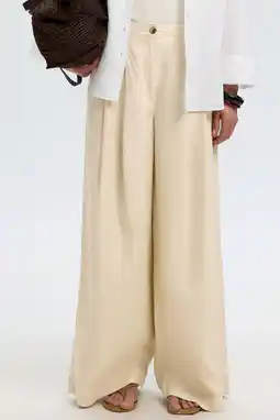 Wehkamp Selected wide leg regularwaist casual broek met linnen beige aanbieding