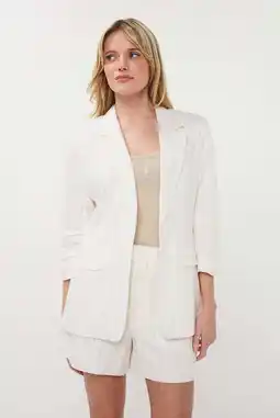 Wehkamp Esqualo regular blazer met linnen met krijtstreep ecru aanbieding