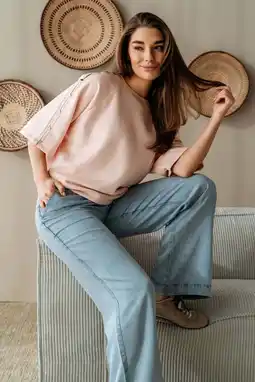 Wehkamp Co Woman wide leg regularwaist casual broek light blue denim aanbieding
