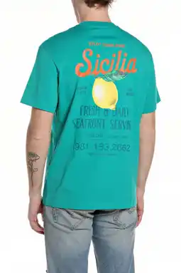 Wehkamp REPLAY regular T-shirt met backprint turquoise aanbieding