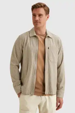 Wehkamp Vanguard gestreept overshirt met linnen beige aanbieding