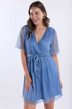 Wehkamp Freebird korte jurk met lurex blauw aanbieding