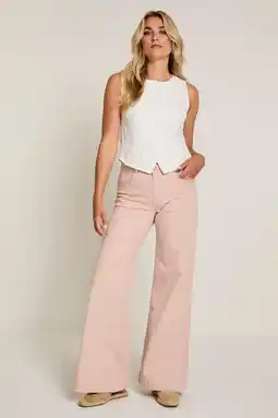 Wehkamp Para Mi denim highwaist flared broek lichtroze aanbieding