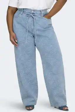 Wehkamp ONLY CARMAKOMA Cargianna Mw Straight Flower Dnm Bj straight leg jeans light blue denim aanbieding