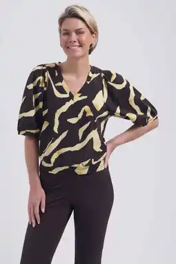 Wehkamp Lady Day top met dierenprint zwart aanbieding