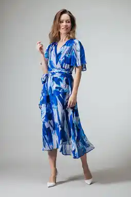 Wehkamp LabeL DOT gebloemde wikkel-/overslagjurk blauw aanbieding