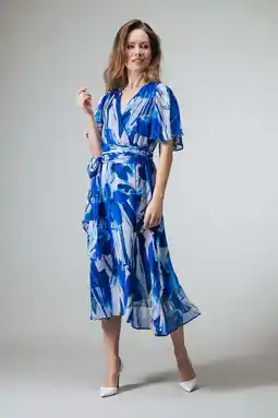 Wehkamp LabeL DOT gebloemde wikkel-/overslagjurk blauw aanbieding
