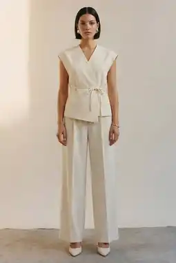 Wehkamp AWARE wide leg highwaist pantalon - ecru aanbieding