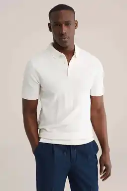 Wehkamp WE Fashion regular polo met ingebreid patroon ecru aanbieding
