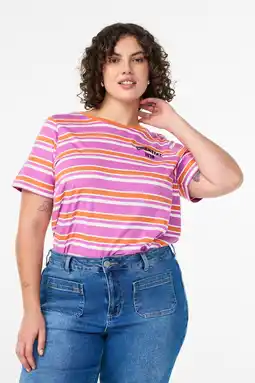 Wehkamp Zizzi gestreepte T-shirt roze aanbieding
