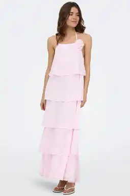 Wehkamp ONLY maxi halterjurk met ruches - lichtroze aanbieding