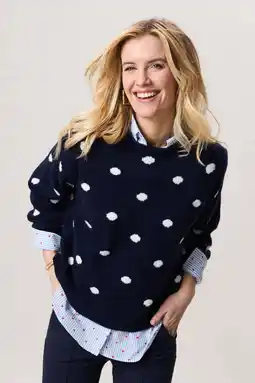 Wehkamp Miss Etam gebreide trui met stippen donkerblauw aanbieding