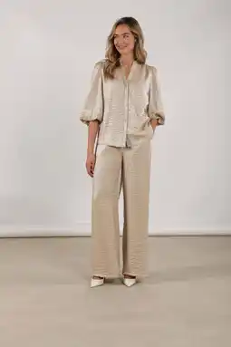 Wehkamp NUKUS satijnen straight highwaist broek zand aanbieding