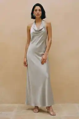 Wehkamp VERO MODA maxi halterjurk met plooien - zilver aanbieding