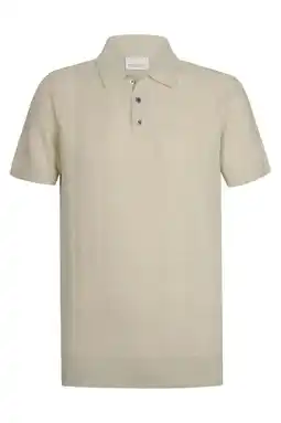 Wehkamp Profuomo regular polo met linnen fijn gebreid ecru aanbieding