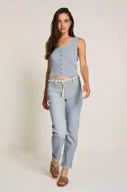 Wehkamp Para Mi denim highwaist gestreepte broek lichtblauw aanbieding