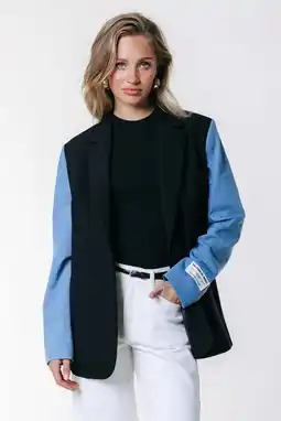 Wehkamp Colourful Rebel denim regular blazer met backprint zwart aanbieding