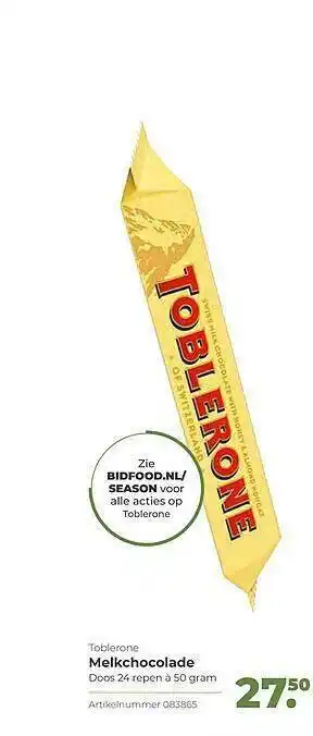 Bidfood Toblerone Melkchocolade aanbieding