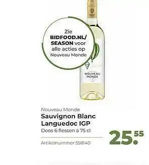 Bidfood Nouveau Monde Sauvignon Blanc Languedoc IGP aanbieding