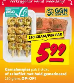 Nettorama Garnalenspies of zalmfilet met huid gemarineerd aanbieding