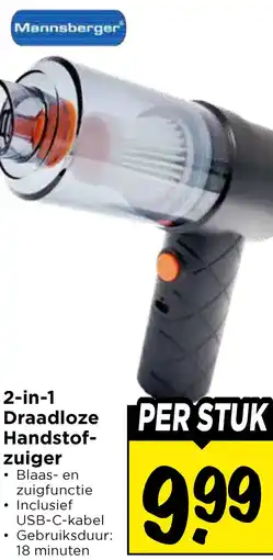 Vomar Voordeelmarkt 2-in-1 Draadloze Handstof- zuiger • aanbieding