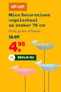 Welkoop Mica Decorations vogelschaal op steker 78 cm aanbieding