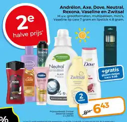 Trekpleister Andrélon, Axe, Dove, Neutral, Rexona, Vaseline en Zwitsal aanbieding