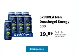 Plein.nl 6x NIVEA Men Douchegel Energy 500 aanbieding