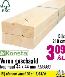 Hornbach KONSTA Vuren balk geschaafd 44 x 44 x ca. 2100 mm aanbieding