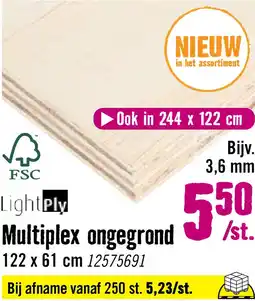 Hornbach LIGHTPLY Multiplex ongegrond 122x61 cm, 3,6 mm aanbieding