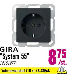 Hornbach GIRA System 55 Stopcontact 1-voudig RA zwart mat 4188005 aanbieding