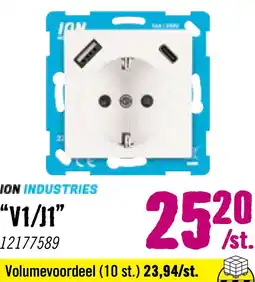 Hornbach ION INDUSTRIES V1/J1 Stopcontact 1-voudig RA met USB-A en USB-C alpin wit glans aanbieding