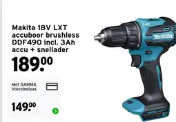 GAMMA Makita 18V LXT accuboor brushless DDF490 aanbieding