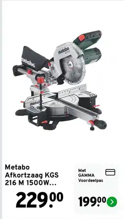 GAMMA Metabo Afkortzaag KGS 216 M 1500W gesnoerd met trekfunctie aanbieding