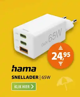 Expert Hama Fast Charger 2x USB-C PD 1x USB-A QC Mini-Charger 65 W Wit aanbieding