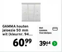 GAMMA GAMMA houten jaloezie 50 mm wit (kleurnr. 944) 60x130 cm (bxh) aanbieding