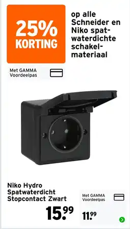 GAMMA Niko Hydro Spatwaterdicht Stopcontact Zwart aanbieding