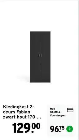 GAMMA Kledingkast 2-deurs Fabian zwart hout 170 x 70 x 35 cm aanbieding