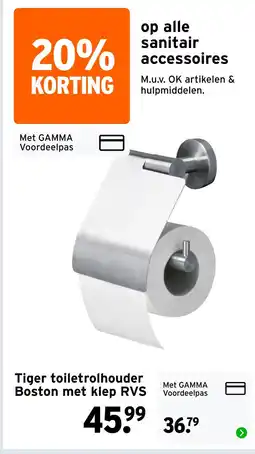 GAMMA Tiger toiletrolhouder Boston met klep RVS aanbieding