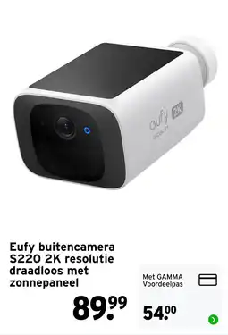 GAMMA Eufy buitencamera S220 2K resolutie draadloos met zonnepaneel aanbieding