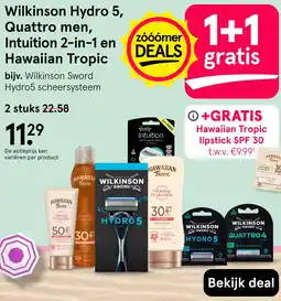 Etos Wilkinson Hydro 5, Quattro men, Intuition 2-in-1 en Hawaiian Tropic aanbieding