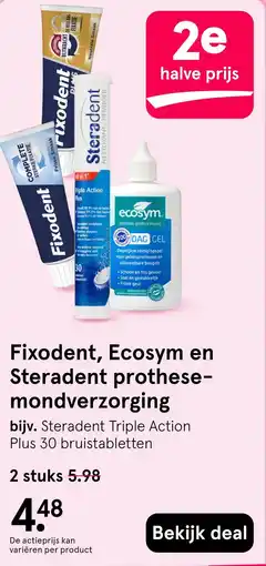 Etos Fixodent, Ecosym en Steradent prothese- mondverzorging aanbieding
