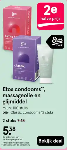 Etos Etos condooms, massageolie en glijmiddel aanbieding