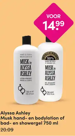 DA Alyssa Ashley Musk hand- en bodylotion of bad- en showergel 750 ml aanbieding
