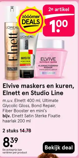 Etos Elvive maskers en kuren, Elnett en Studio Line aanbieding