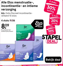 Etos Alle Etos menstruatie-, incontinentie- en intieme verzorging aanbieding