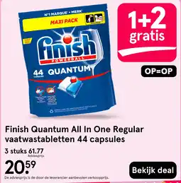 Etos Finish Quantum All In One Regular vaatwastabletten 44 capsules aanbieding