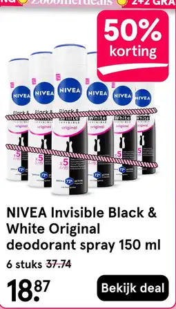 Etos NIVEA Invisible Black & White Original deodorant spray 150 ml aanbieding