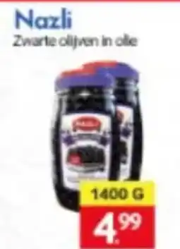 Tanger Markt Nazli zwarte olijven in olie aanbieding